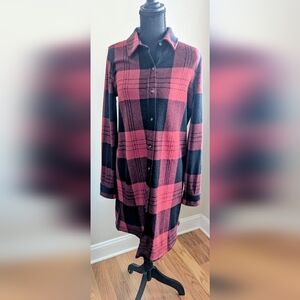 Faherty Plaid Button-Up Long Dress/Shirt
